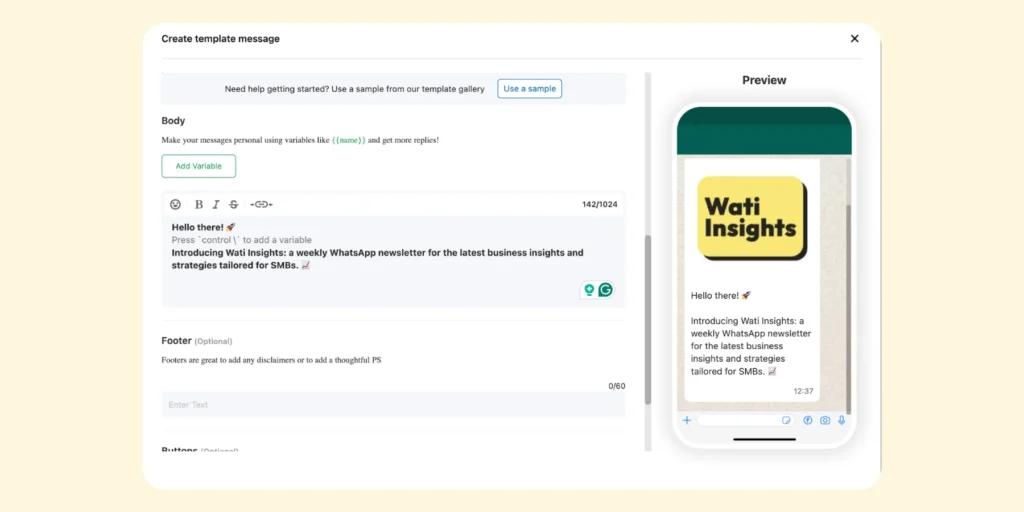 Wati's screenshot for adding body of the newsletter
